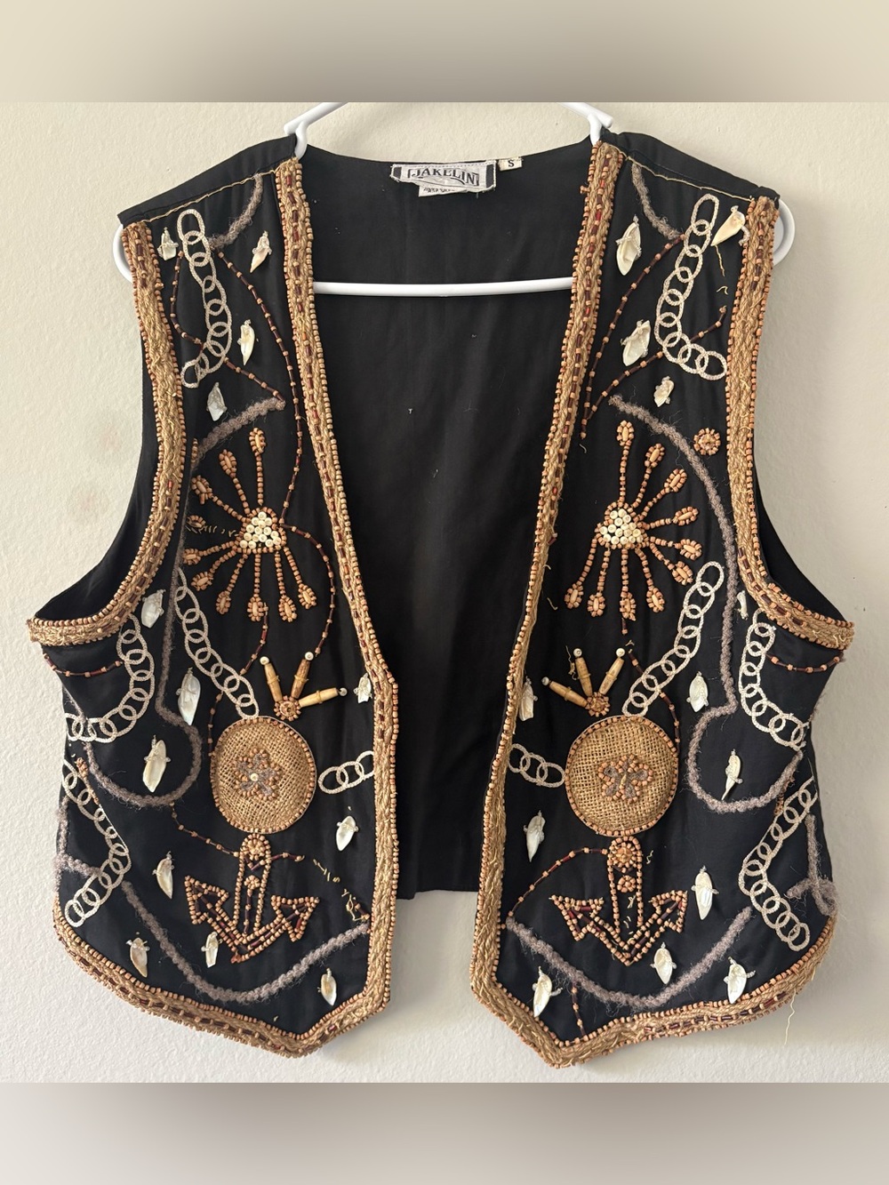Vintage 80s/90s JAKELIN Boho Embroidered Beaded Vest Size S Made in India